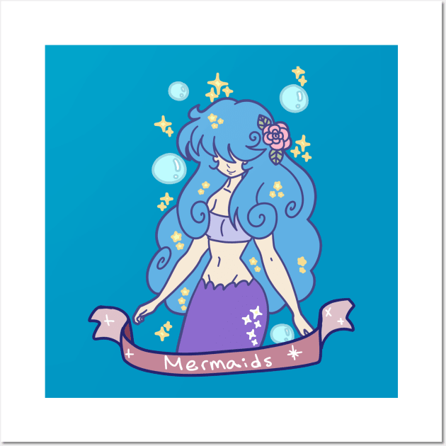 Blue-haired Mermaid Girl Wall Art by saradaboru